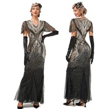 1920s Flapper Dress Long Formal Great Gatsby Sequins Costume Cocktail Party Prom
