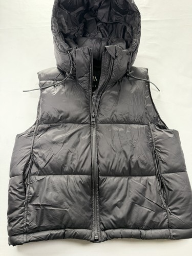 Zara women black puffer vest - black,