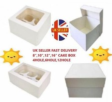 White Cake Boxes & Lid 8,10,12,14,16 inch & Cupcake Box 1, 2, 4, 6, 12 Hole/Hold
