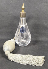 STUART Crystal Perfume Atomiser Bottle ~ Gold Colour Top ~ Pear Shaped~Ht 14.2cm