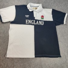 England Rugby Shirt 2XL Short Sleeve Blue White, English Rose XXL, Vintage Retro