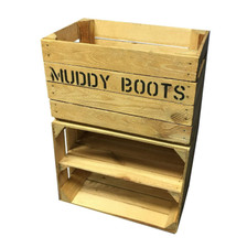 Wellie Boot Rack & Shoe Rack - Rustic Wooden Storage Box -  Muddy Boots