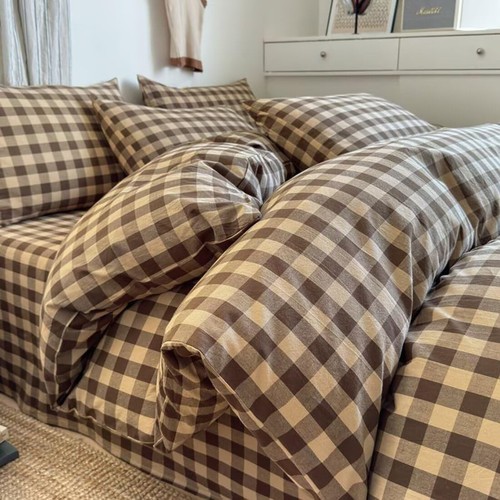 Brown gingham duvet cover - duvet,