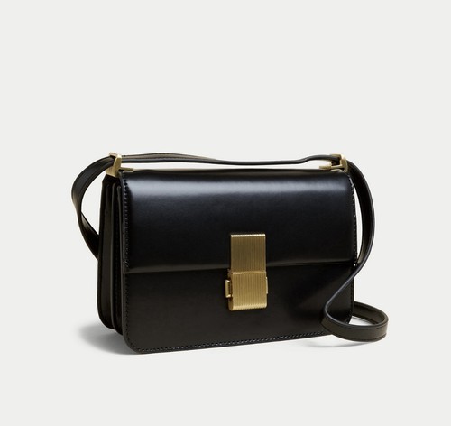 Black leather crossbody - black, m&s