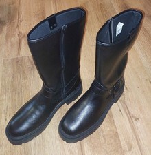 Jack Wills Mens Moto Calf Boots Black Faux Leather Size 8 Zips Buckle Detail New