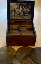 Antique Late 19th Century Symphonion Disk music box ,Working Condition , 6 Disks