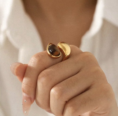 Gold statement tiger eye ring - gold,