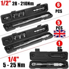 1/2" 1/4" 3/8" Ratchet Torque Wrench 5 - 210Nm Square Drive Socket Set in Case
