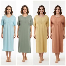 Nightdress Nightie Womens Cotton Blend Ladies Short Sleeve Button Embroidered