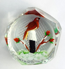 William Manson 1999 Glass Paperweight Robin in Snow LE 14/150