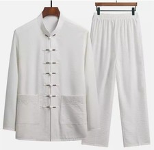2025 Men's cotton linen Jacket+pant sets Middle-aged dad Tang suit casual Han FU