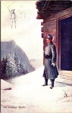 WWI German Soldier on Snowy Guard Duty “Auf einsamer Wacht” Postcard
