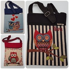 Owl Bag Crossbody Zip Front Canvas Bag Tapestry Style Adjustable Shoulder Strap