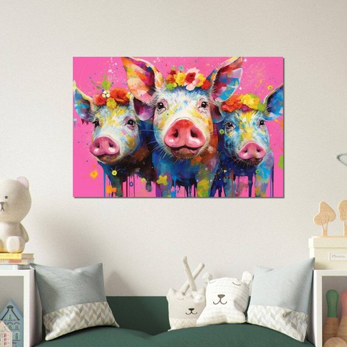 Three colorful flower pigs - flower,