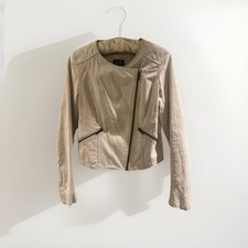 Bershka Women's Biker Jacket Real Suede Leather Size Medium Uk 10-12 Brown Zips