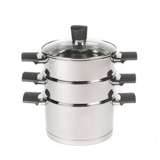 Russell Hobbs Steamer 3 Tier with Glass Lid Dishwasher Safe Steel Steaming Pan