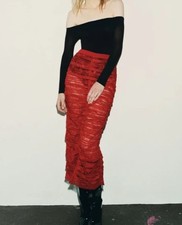 ZARA STUDIO WOMEN’S LACE MIDI PENCIL SKIRT IN RED SIZE S (UK8-10) RRP £79.99