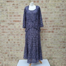 Chesca Dress & Jacket Outfit Set Size 14 Grey Blue Lace MOB Wedding Formal