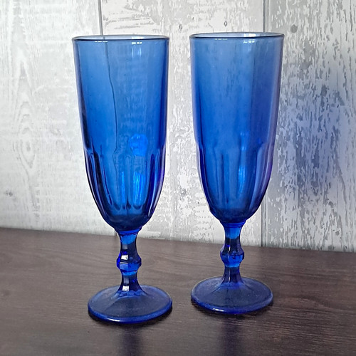 Set blue glass champagne - blue,
