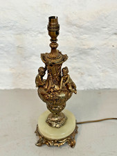 Vintage Ornate Brass Cherub Table Lamp on Marble Base 40.5cm Antique Style