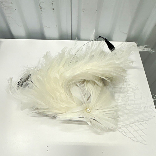 White mesh feather fascinator - feather,