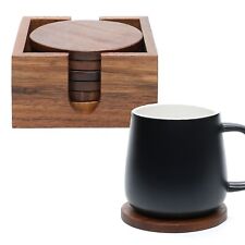 6x Wooden Coasters Acacia Round Coasters for Drinks, Coffee & Tea Table Kitchen