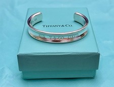 Tiffany & Co. 12mm Wide 1837 makers 925 Cuff Bangle Bracelet Size S/M + Bag&Box