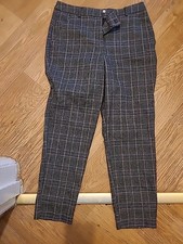 Ladies Tu Size 10S Grey Fleck Yellow Check Trousers