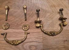 Antique Solid Cast Brass Drop Handle Pair 70x30mm Ornate With Fixings A 10