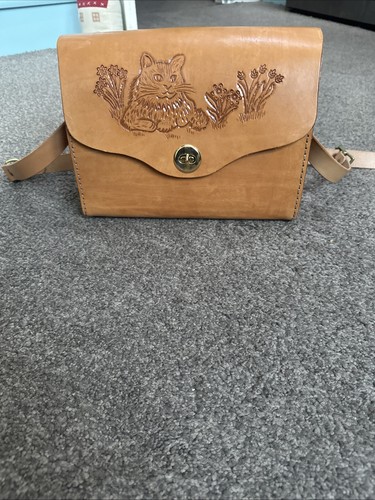Leather tan brown hand tooled - leather,