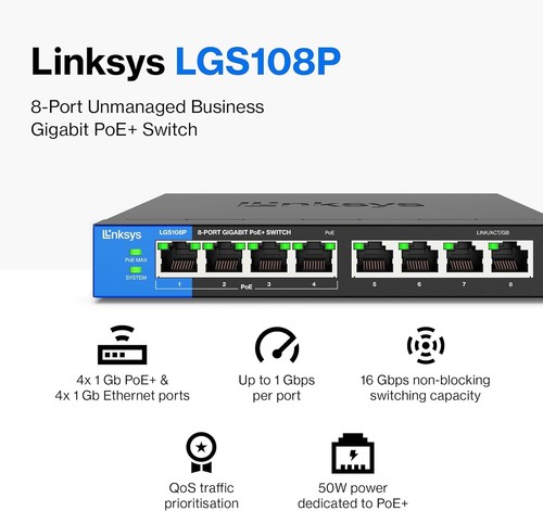 Port poe unmanaged - 8, switch