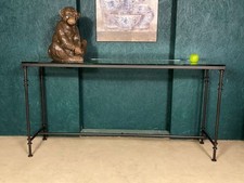 A CHARMING SIMPLISTIC VINTAGE IRON & GLASS CONSOLE TABLE