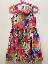 Beautiful Girls Bright Colourful Floral Peter Pan Collar Summer Dress 5-6yrs?