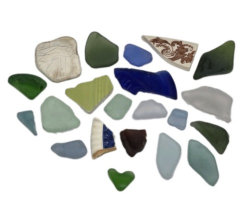 Genuine beach sea glass - 21, pc