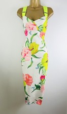 Ted Baker Floral Midi Pencil Dress Size 10 UK Tropical Lime Green Pink
