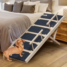 Wooden Dog Ramp 120cm Long Non-slip 6 Adjustable Heights Up to 75kg Pet Sofa Bed