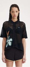 Fred Perry x Amy Winehouse Embroidered Open Knit Black Shirt Top UK 10-12-14