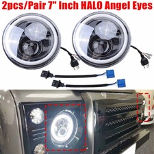 2X 7" LED Headlight Halo Angel Eyes DRL Light W/Adapter For Land Rover Defender