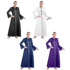 UK Womens Maxi Dress Minister Clergy Dance Robe Full Length Costume Priest Gown