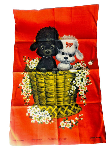 Tea towel dogs poodle pups - tea, red