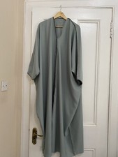 Stunning Classy Abaya Size 54 Duck Egg Satin Material With Black Shiny Trim