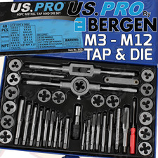 US PRO Metric Tap And Die Set 40pc M3 - M12 Tap & Die & Taper Plug Set 2620