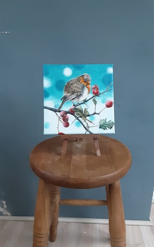 Painting original oil robin - original,