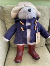 PADDINGTON Bear Gabrielle 18" Tall 1970's Mohair. Red Dunlop Boots, Blue Coat
