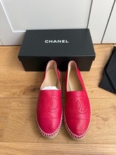 Authentic Chanel Lambskin Leather Espadrilles In Red