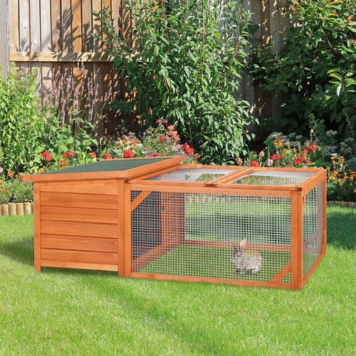 Wooden rabbit hutch with run - wooden,