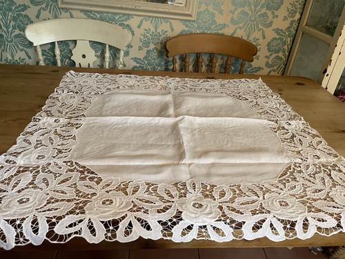 Vintage tablecloth white linen - vintage,