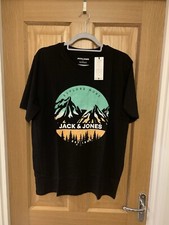 JACK & JONES Mens Peak T-Shirt Black Size LARGE to post New & Tagged 