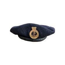 Old Vintage British Sea Cadet Corps Navy Blue / Black Beret - Leather Trim