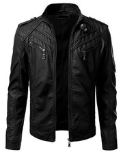MENS VINTAGE GENUINE LEATHER JACKET SLIM FIT REAL BIKER JACKET BLACK 